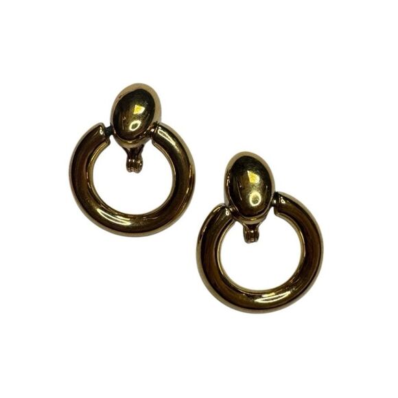 Napier Gold Toned Door Knocker Clip On Earrings - Picture 2 of 5